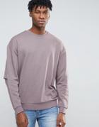 Asos Oversized Sweatshirt With Elbow Splits - Purple
