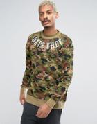 Dxpe Chef Logo Sweatshirt With Distressing In Camo - Green