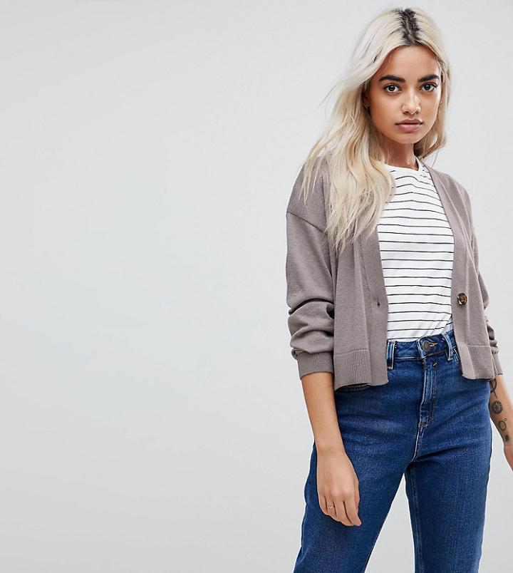 Asos Petite Cardigan In Fine Knit With One Button - Stone