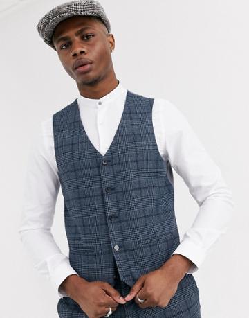 Shelby & Sons Slim Suit Vest In Blue Check