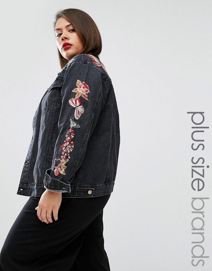 Alice & You Embroidered Denim Jacket - Black