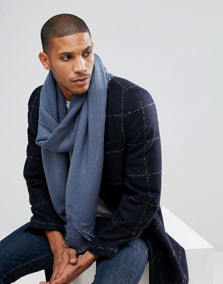 Noak Scarf In Herringbone - Blue