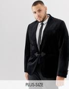 Gianni Feraud Plus Premium Skinny Fit Velvet Satin Lapel Blazer - Black