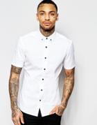 Asos Skinny Shirt In White Twill With Short Sleeves - White