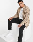 Asos Design Extreme Oversized Plaid Shirt In Beige Grid-neutral