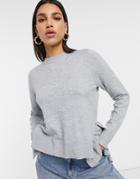 Vila Peplum Hem Knit Sweater In Gray-grey