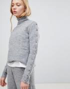 Shae Buttoned Sleeves High Neck Alpaca And Merino Wool Blend Sweater - Gray