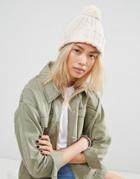 Asos Knitted Pom Beanie With Turn Up - Beige