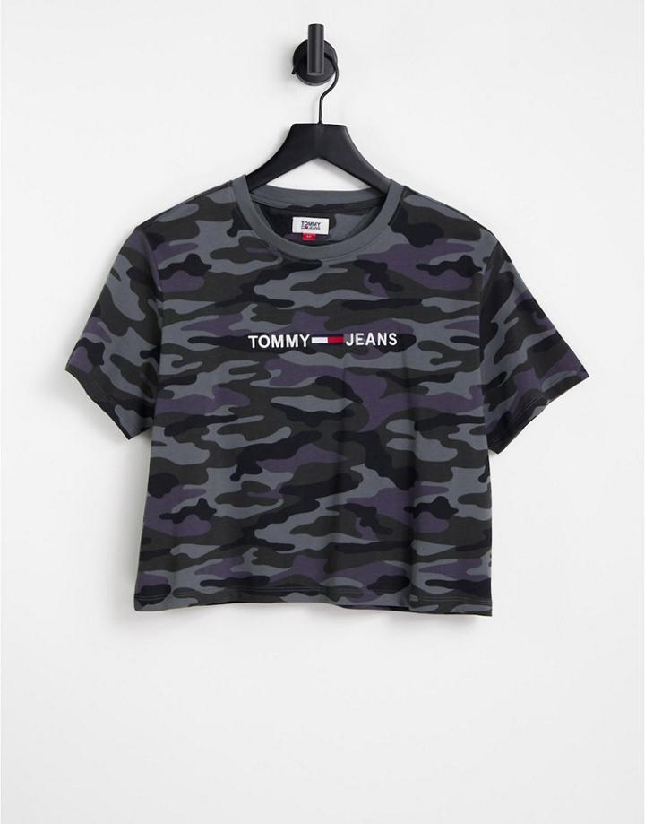Tommy Jeans Linear Logo Camo T-shirt In Wash Black - Part Of A Set