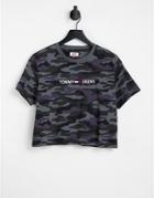 Tommy Jeans Linear Logo Camo T-shirt In Wash Black - Part Of A Set