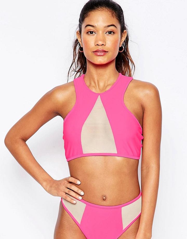 Jaded London Pink Mesh Insert Bikini Top - Pink