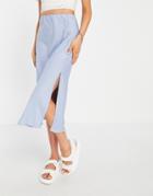 Cotton: On Highwaisted Satin Midi Skirt With Split In Blue