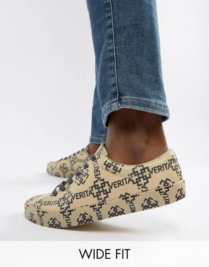 Asos Design Wide Fit Sneakers In All Over Print-stone