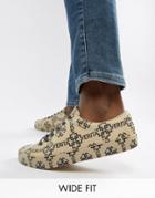 Asos Design Wide Fit Sneakers In All Over Print-stone