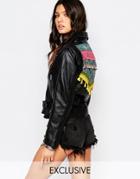 Milk It Vintage Festival Biker Jacket With Tapestry Tassel Back Panel - Black