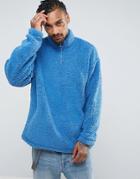 Asos Borg Oversized Half Zip Track Sweatshirt - Blue