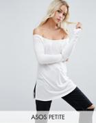Asos Petite Off Shoulder Slouchy Top With Side Split - White