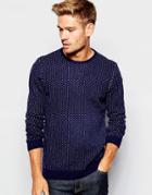 Asos Lambswool Rich Crew Neck Sweater With Pin Dots - Navy