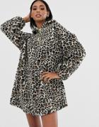 Asos Design Leopard Print Borg Sweat Dress
