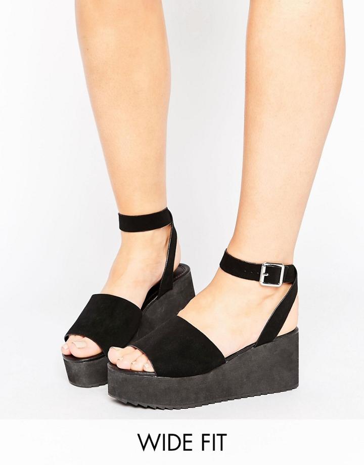 Asos Take Off Wide Fit Flatform Sandals - Black