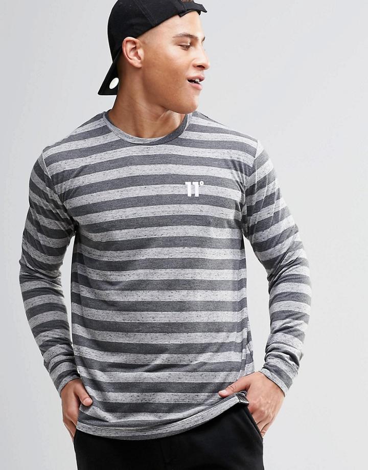 11 Degrees Long Sleeve T-shirt With Stripes In Slubby Fabric - Beige