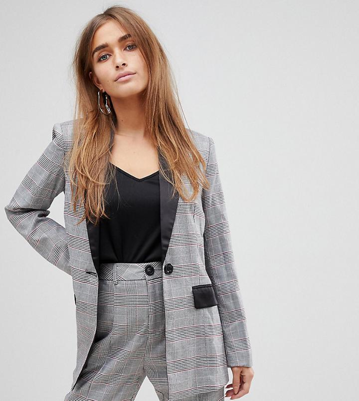 Boohoo Petite Contrast Lapel Blazer In Check - Multi
