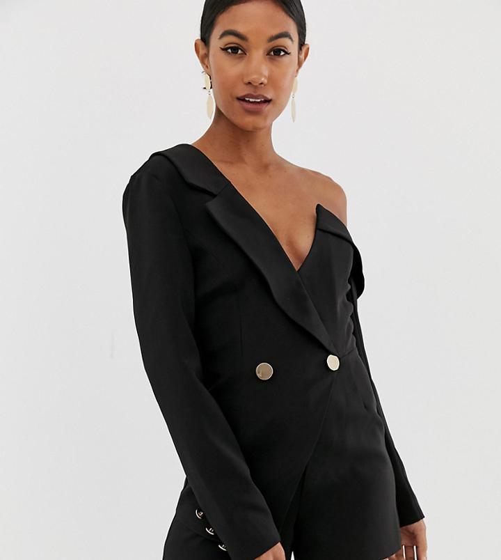 Lavish Alice Structured Tux Detail Romper In Black - Black