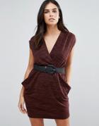 Pussycat London Belted Wrap Dress - Brown