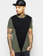 Asos Muscle T-shirt With Triangle Panel In Khaki