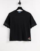 Superdry Crafted Folk Lace Trim T-shirt In Black