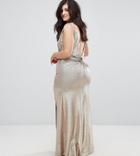 Tfnc Plus High Neck Metallic Maxi Dress With Back Knot