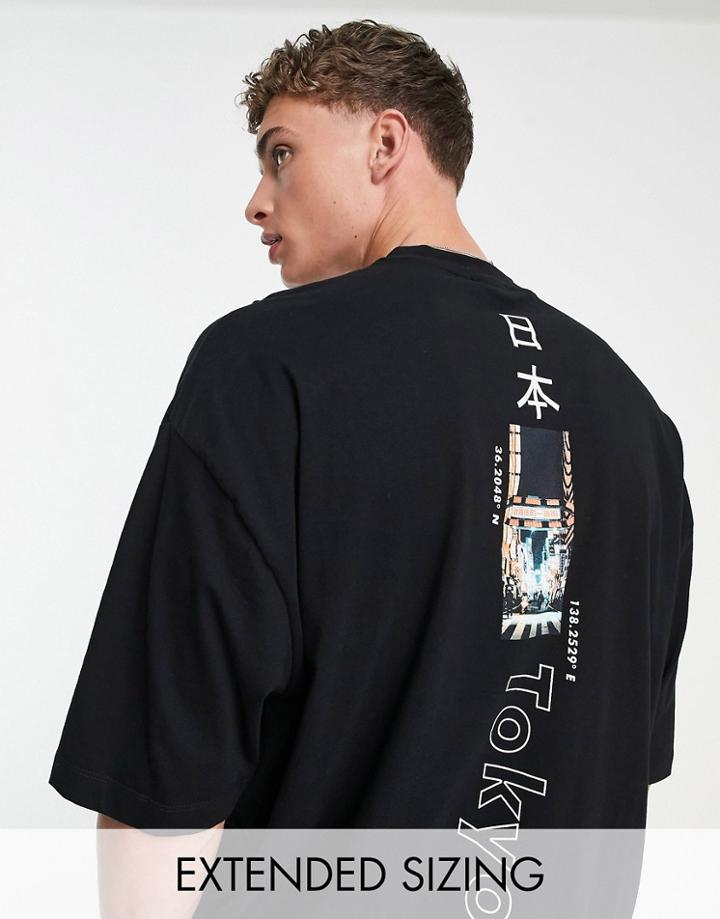 Asos Design Oversized T-shirt In Black With Street Spine Print