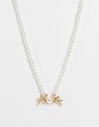 Asos Design Pearl Necklace With Cherub Design In Gold Tone-multi
