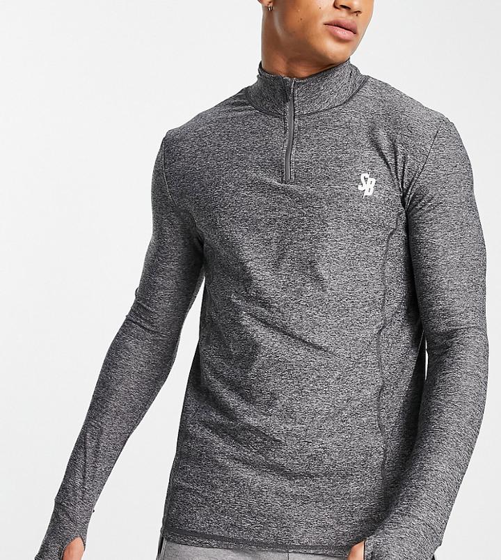 South Beach Muscle Fit 1/4 Long Sleeve Top In Gray Heather