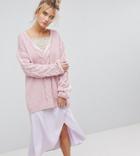 Oneon Hand Knitted Deep V Cable Sweater - Pink
