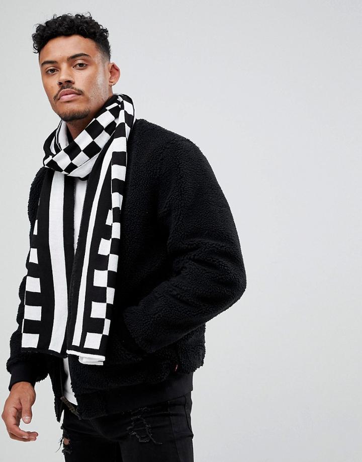 Boohooman Oversized Checkerboard Scarf In Black - Black