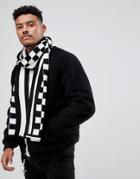 Boohooman Oversized Checkerboard Scarf In Black - Black