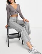 Vero Moda High Waisted Wide Leg Pant In Gray Check-grey