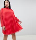 Asos Curve Pleated Trapeze Mini Dress - Red