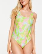 Chelsea Peers Scoop Back Swimsuit In Light Green Leaf Print