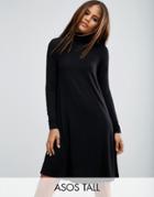 Asos Tall Swing Dress With Turtleneck & Long Sleeves - Black
