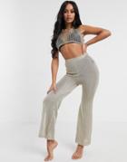 South Beach Sheer Knitted Flared Pants-gold
