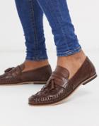 Asos Design Loafers In Woven Brown Leather With Tassel Detail