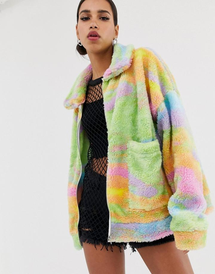 Jaded London Tie Dye Fleece Festival Jacket - Multi