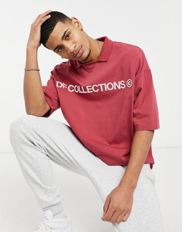 Asos Dark Future Oversized Polo Shirt In Earth Red