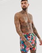 South Beach Swim Shorts In Floral Print - Blue