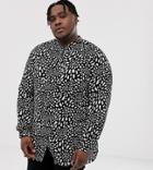 Asos Design Plus Oversized Longline Spot Shirt With Grandad Collar - Black
