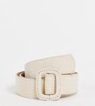 Asos Design Curve Waist And Hip Belt Textured Square Buckle In Cream-white