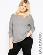 Asos Curve Top With Off Shoulder Detail In Slouchy Fabric - Charcoal Marl