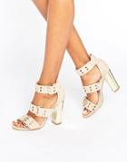 Office Shots Eyelet Strap Suede Block Heeled Sandals - Beige